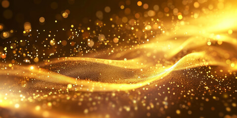 Fototapeta na wymiar Abstract Golden Glitter Waves on a Dark Background for Luxury Design Elements