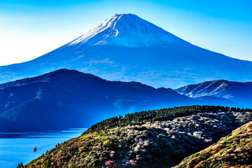 Colorful Mount Fuji Lookout Ship Lake Ashiniko Hakone Kanagawa Japan