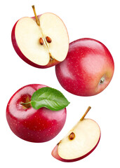 Red apple collection isolated on white background. Fresh apple leaf. Clipping path apple. Red apple macro studio photo