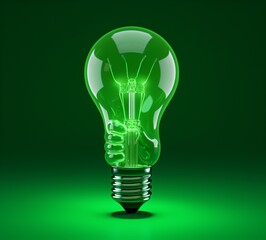 Green Glowing Light Bulb Generative AI