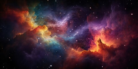 A vibrant purple and orange nebula with stars Generative AI