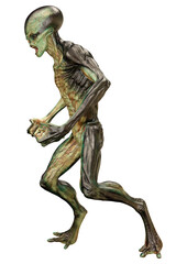 3D Rendering Green Alien on White