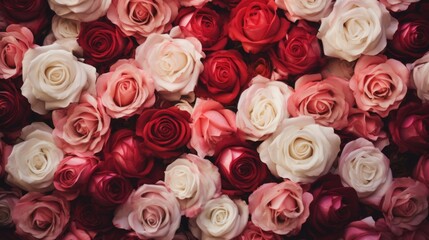 Fototapeta premium many red roses in a small bouquet Happy Valentine's Day Red rose flower wall background.