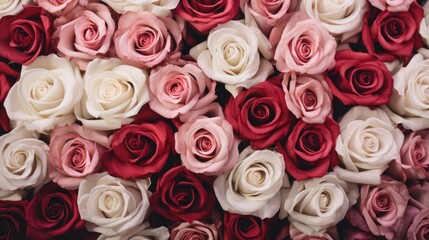 many red roses in a small bouquet Happy Valentine's Day Red rose flower wall background.