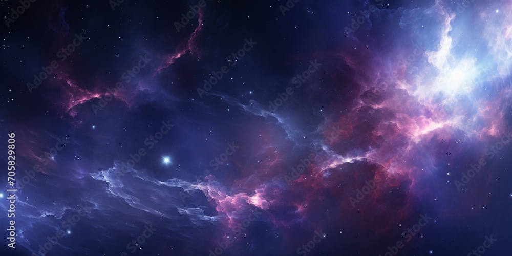 Poster a vibrant and colorful space scene with a purple and red background generative ai