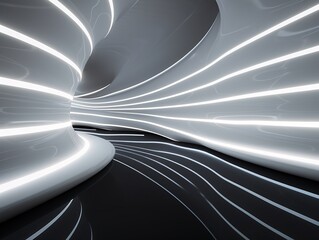 A futuristic tunnel with a white lighting effect Generative AI