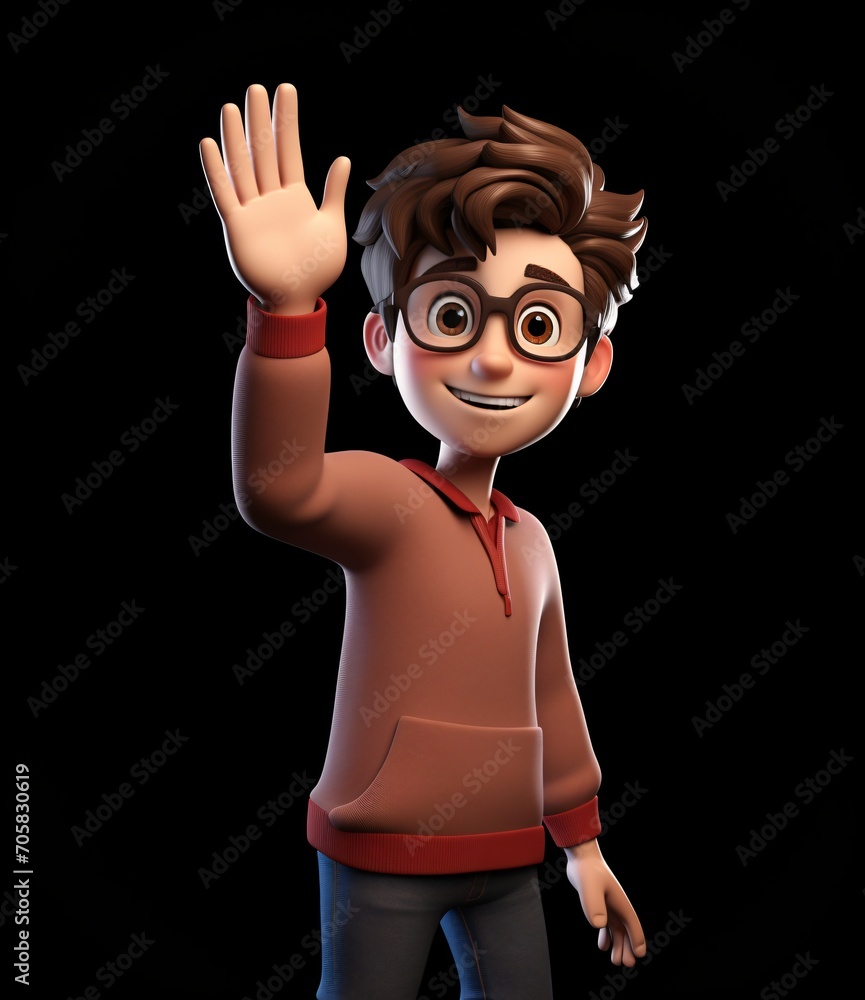 Poster 3d animated cartoon character waving generative ai