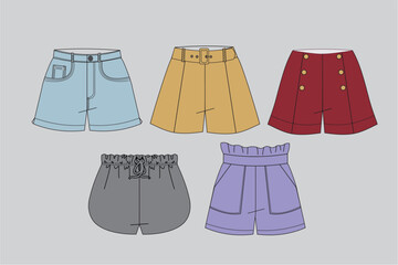 Shorts draw vector, set of different types of shorts, types of shorts, shorts vector