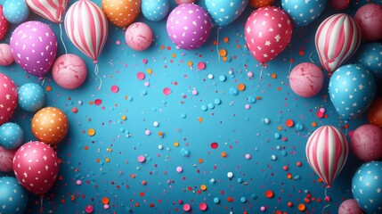 Fototapeta na wymiar Greeting banner for sales with balloons. Festive elements, balloons and confetti to create an attractive and festive atmosphere.