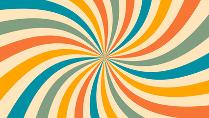 Retro ray background in 70s style. Psychedelic twisted ray pattern.