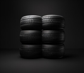 Fototapeta na wymiar Black Tire Stacked on Black Background Generative AI
