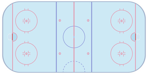 Ice hockey field with its markings and goals seen from above (cut out)