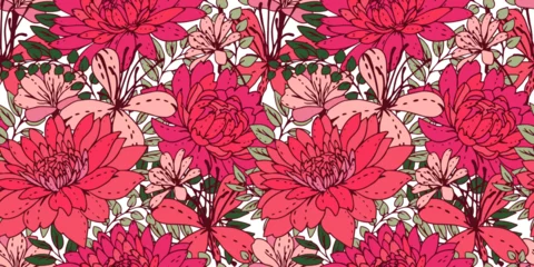 Rolgordijnen Colorful seamless abstract stylized creative floral pattern. Vector hand drawn. Artistic blooming field of in many kinds flowers and branches leaves printing. Design for fashion © incarnadine