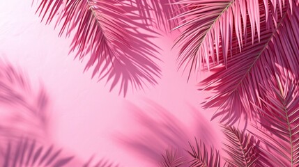 Tropical and palm leaves in vibrant pink colors. Concept art. Minimal surrealism.