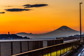 Colorful Sunset Highway Mt Fuji Sagami Bay Kamakura Kanagawa Japan