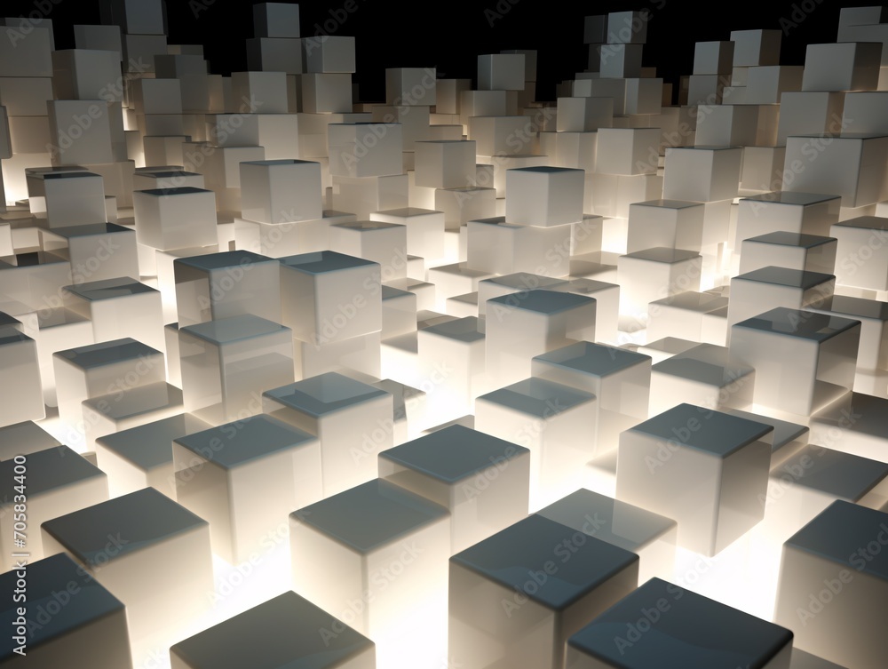 Poster illuminated white blocks in a black background generative ai