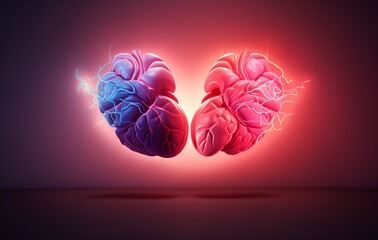 Two Heart Shaped Images with Blue and Pink Backgrounds Generative AI