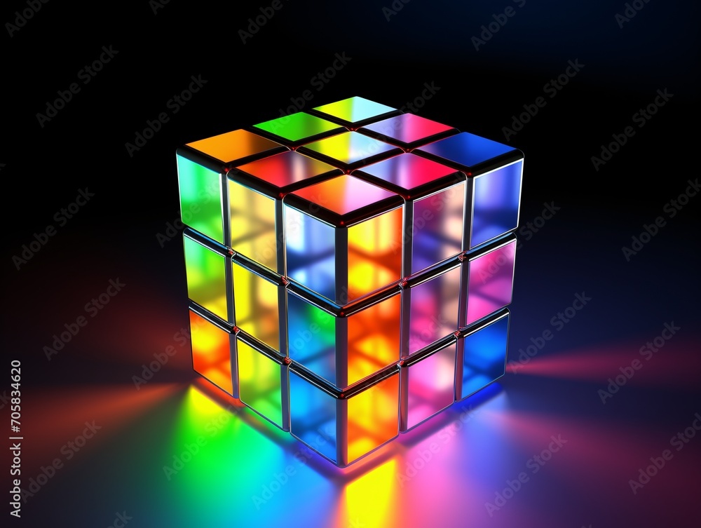 Poster colorful 3d cube with rainbow effect generative ai