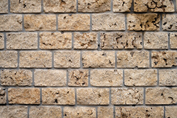 Stone wall texture, masonry wall texture background, fragment of a shell wall
