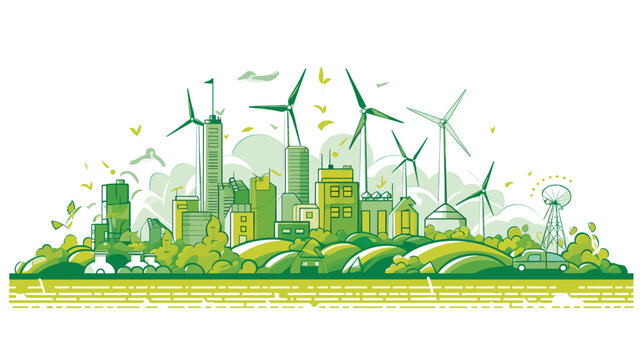 economic benefits of green energy in a vector art piece showcasing scenes of job creation, economic growth, and innovative industries emerging from the green energy sector. 