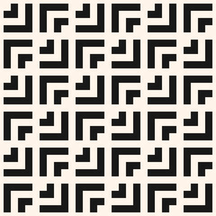 Vector monochrome seamless geometric pattern. Modern abstract black and white background, simple repeat texture. Ornament with grid line, chevron, zigzag, arrows, squares. Geo design for decor, print