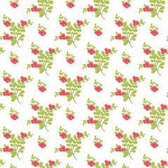 Floral seamless pattern. Red berries with leaves.  Vector illustration art. For design textiles, paper, wallpaper, background.