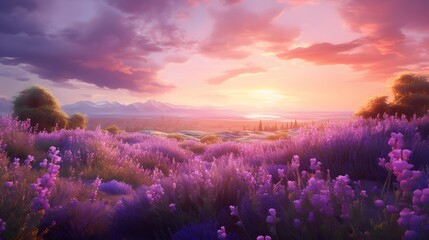 Lavender field at sunset - obrazy, fototapety, plakaty