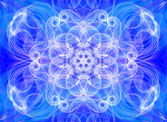Mandala de lumière sur fond bleu vif