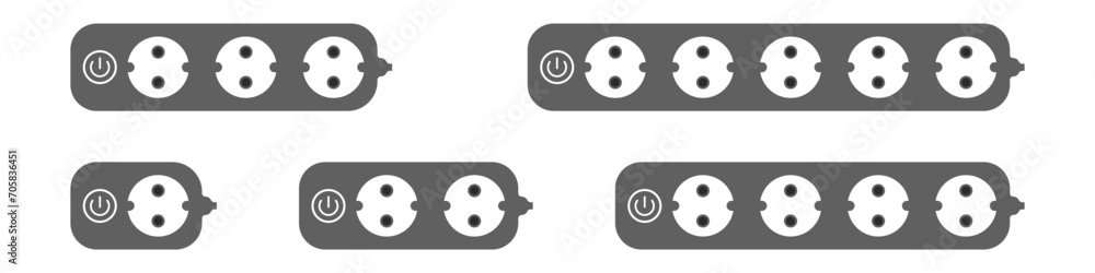 Poster extension cords vector icon set. multi-socket adapter. many connectors for electrical appliances. ic