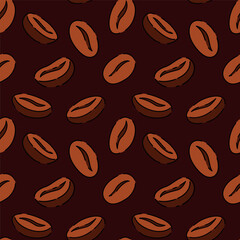Seamless pattern with roasted coffee beans flat cute background