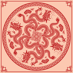 Happy chinese new year 2024 the dragon zodiac sign with asian elements red and pink paper cut style on color background. ( Translation : happy new year 2024 year of the dragon )