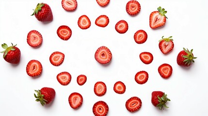 Vibrant Red Strawberries, Top View Overhead Shot, Ideal for Culinary Blogs and Nutrition Concepts...