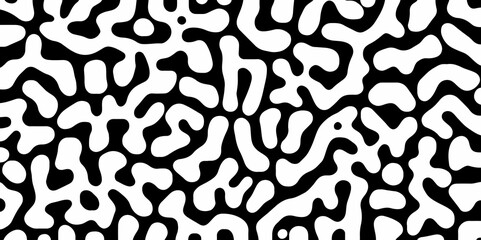 Abstract Turing organic wallpaper with background. Turing reaction diffusion monochrome seamless pattern with chaotic motion. Natural seamless line pattern. Linear design with biological shapes.