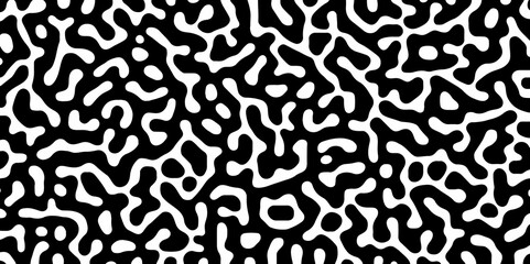 Abstract Turing organic wallpaper with background. Turing reaction diffusion monochrome seamless pattern with chaotic motion. Natural seamless line pattern. Linear design with biological shapes.