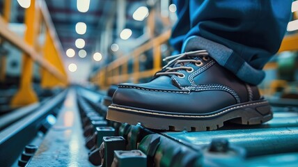 Safety work shoe on a factory floor