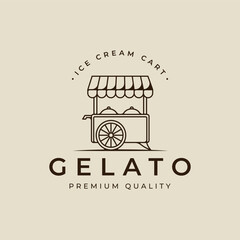 ice cream cart logo line art vector illustration template icon graphic design. food frozen gelato sign or symbol for business shop with typography style © zyxroun