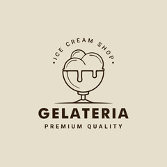ice cream balls in bowl logo line art vector illustration template icon graphic design. food frozen or gelato gelateria sign and symbol for business shop cafe with typography style