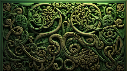 Modern Celtic floral patternю. Deep green color ornament. - obrazy, fototapety, plakaty
