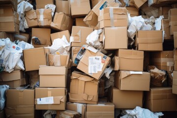 Overfilled Storage Space with Cardboard Boxes and Packaging Waste