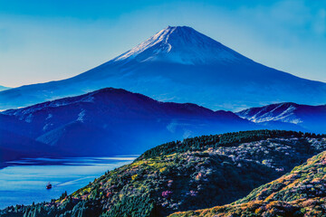 Colorful Mount Fuji Lookout Ship Lake Ashiniko Hakone Kanagawa Japan