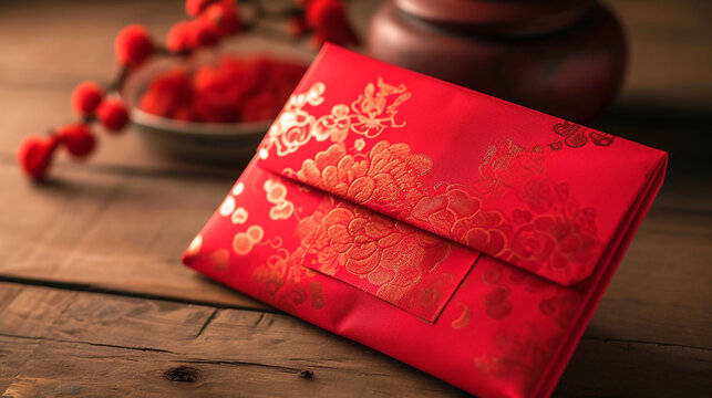  A red envelope is filled with money or sweets to symbolize money and sent or given to family and friends, Chinese New Year