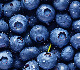 Blueberry seamless pattern decorated with shiny water drops