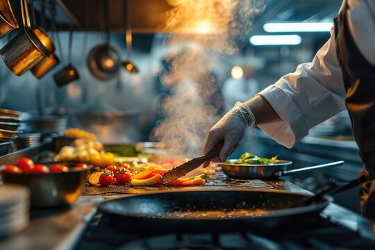 Professional Chef Preparing Meals In A Hotel Or Restaurant Kitchen