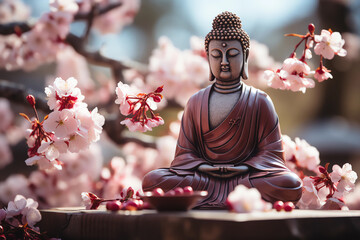 Buddha figurine. Meditation. Symbol of Buddhism. AI