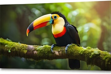 Toucan sitting on the branch in the forest, green vegetation, Costa Rica. Nature travel in central America Generative Ai