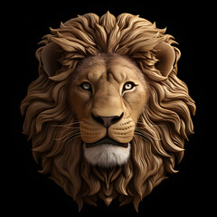 3d lion head isolated on black