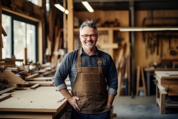 Portrait of a mature man in a carpentry shop