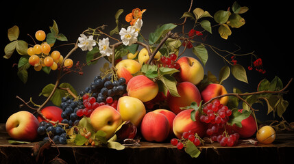 Obraz na płótnie Canvas Garten der Versuchung: Eine Symphonie aus Äpfeln und Trauben - Äpfel - Trauben - Obstkorb - Generative KI