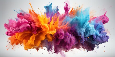 bright colorful mixed rainbow powder explosion isolated on white background, banner, poster