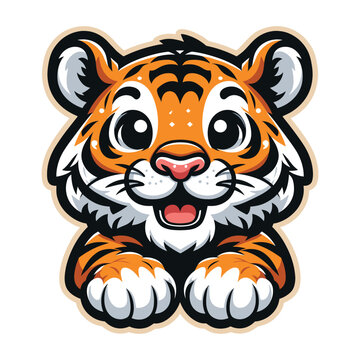 cute funny cartoon tiger mascot character design vector, logo template isolated on white background